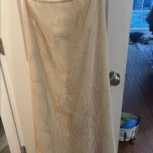 Newport News Beige Maxi Skirt with Floral Design